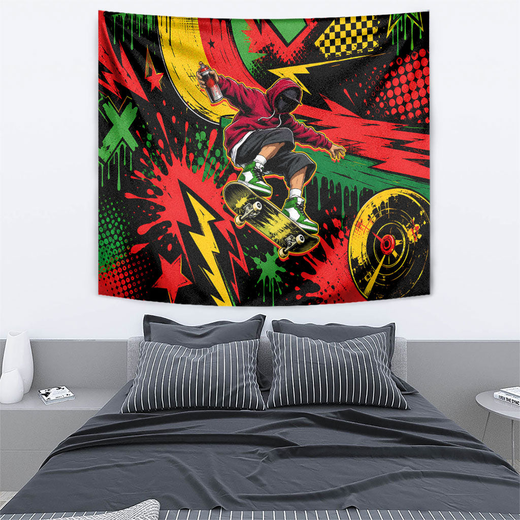 Skateboarder Spray Painter Tapestry Rasta Colors Graffiti Streetwear Pop Art Graphic