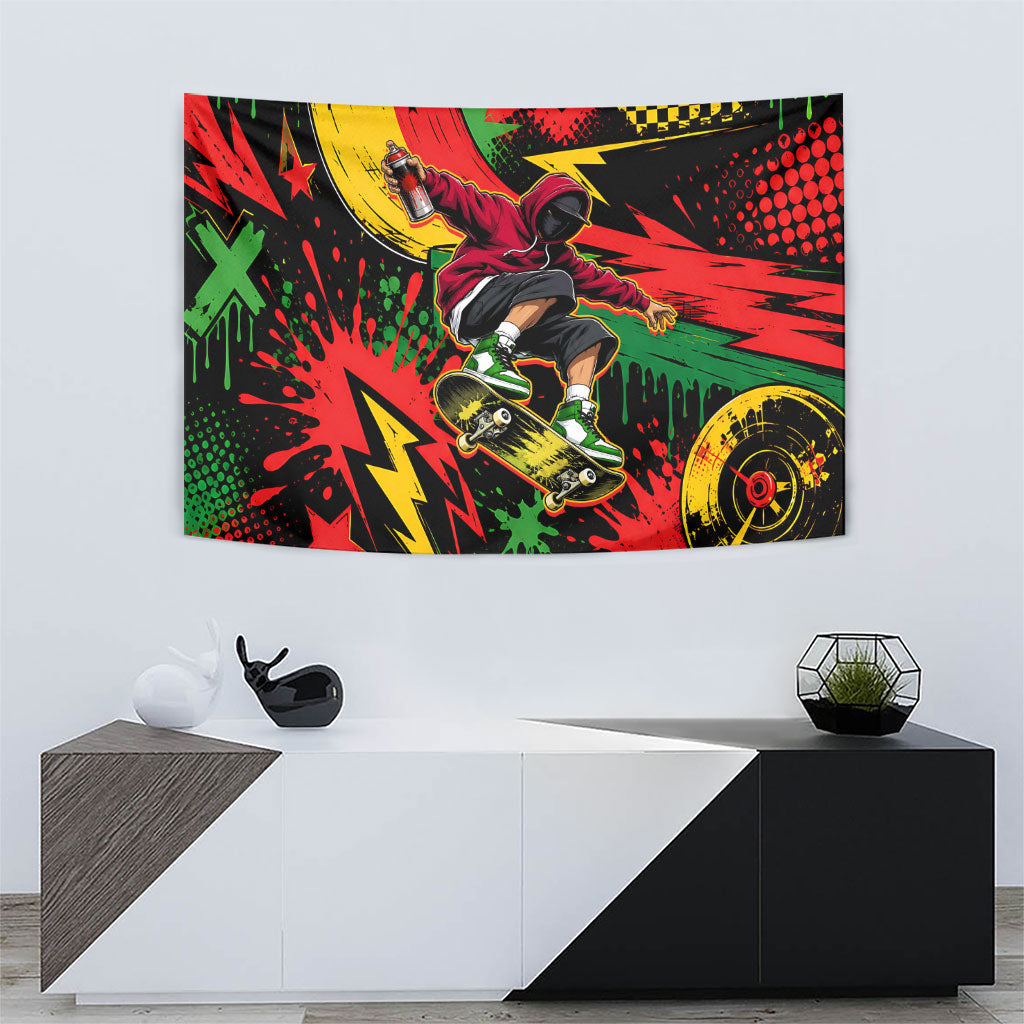 Skateboarder Spray Painter Tapestry Rasta Colors Graffiti Streetwear Pop Art Graphic