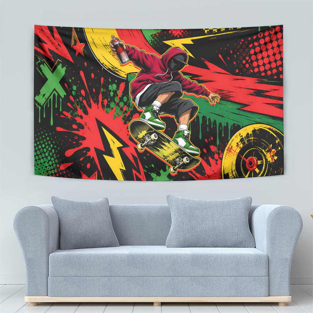 Skateboarder Spray Painter Tapestry Rasta Colors Graffiti Streetwear Pop Art Graphic