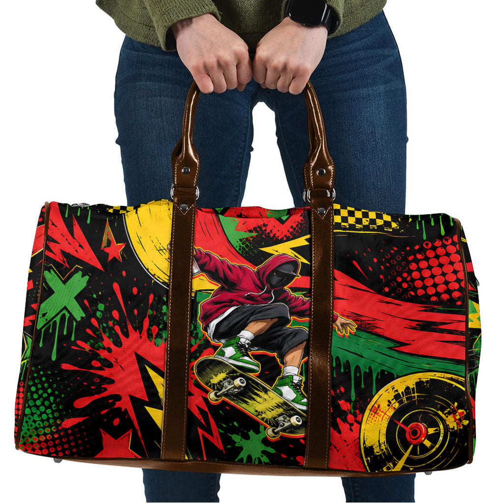 Skateboarder Spray Painter Travel Bag Rasta Colors Graffiti Streetwear Pop Art Graphic