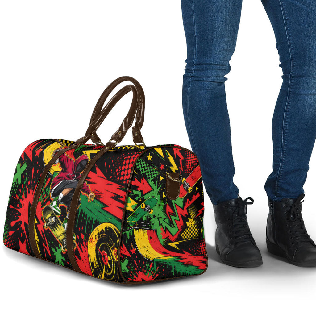 Skateboarder Spray Painter Travel Bag Rasta Colors Graffiti Streetwear Pop Art Graphic