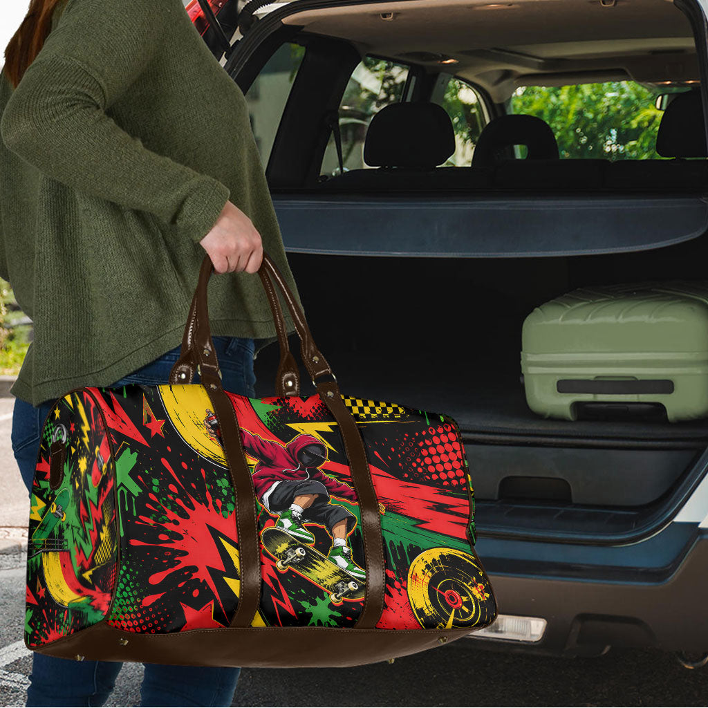 Skateboarder Spray Painter Travel Bag Rasta Colors Graffiti Streetwear Pop Art Graphic