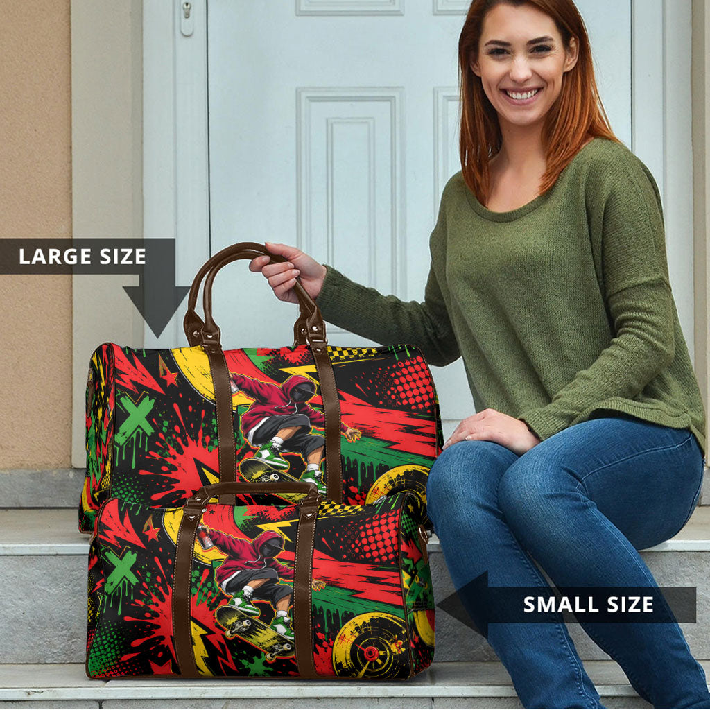 Skateboarder Spray Painter Travel Bag Rasta Colors Graffiti Streetwear Pop Art Graphic