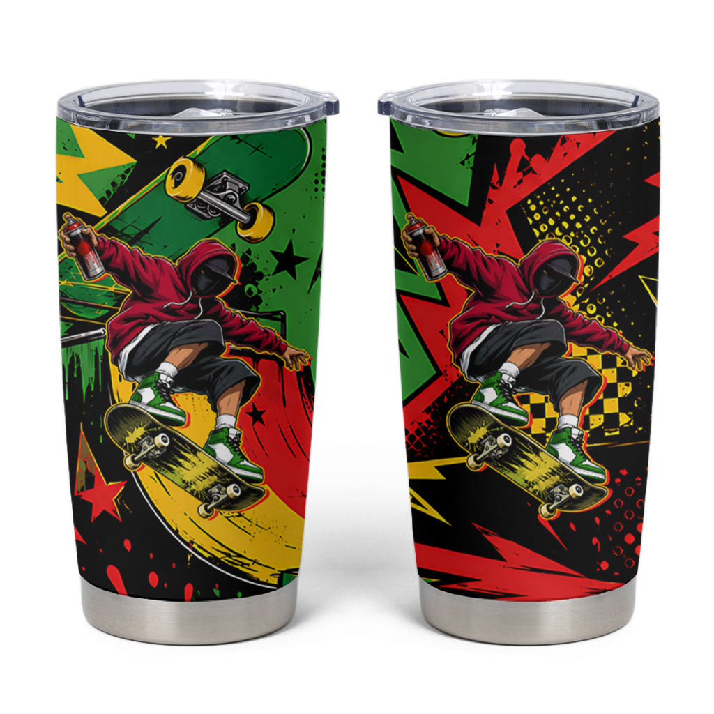 Skateboarder Spray Painter Tumbler Cup Rasta Colors Graffiti Streetwear Pop Art Graphic