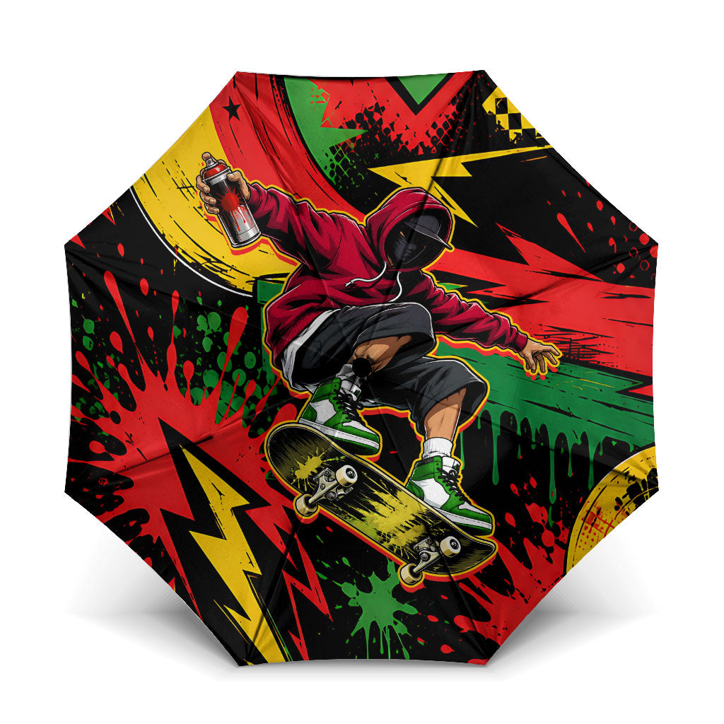 Skateboarder Spray Painter Umbrella Rasta Colors Graffiti Streetwear Pop Art Graphic