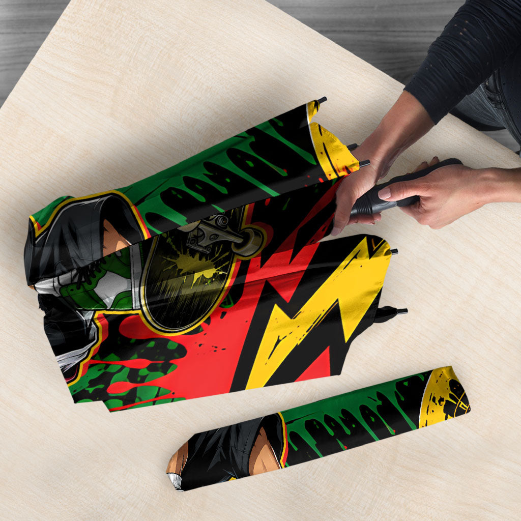 Skateboarder Spray Painter Umbrella Rasta Colors Graffiti Streetwear Pop Art Graphic