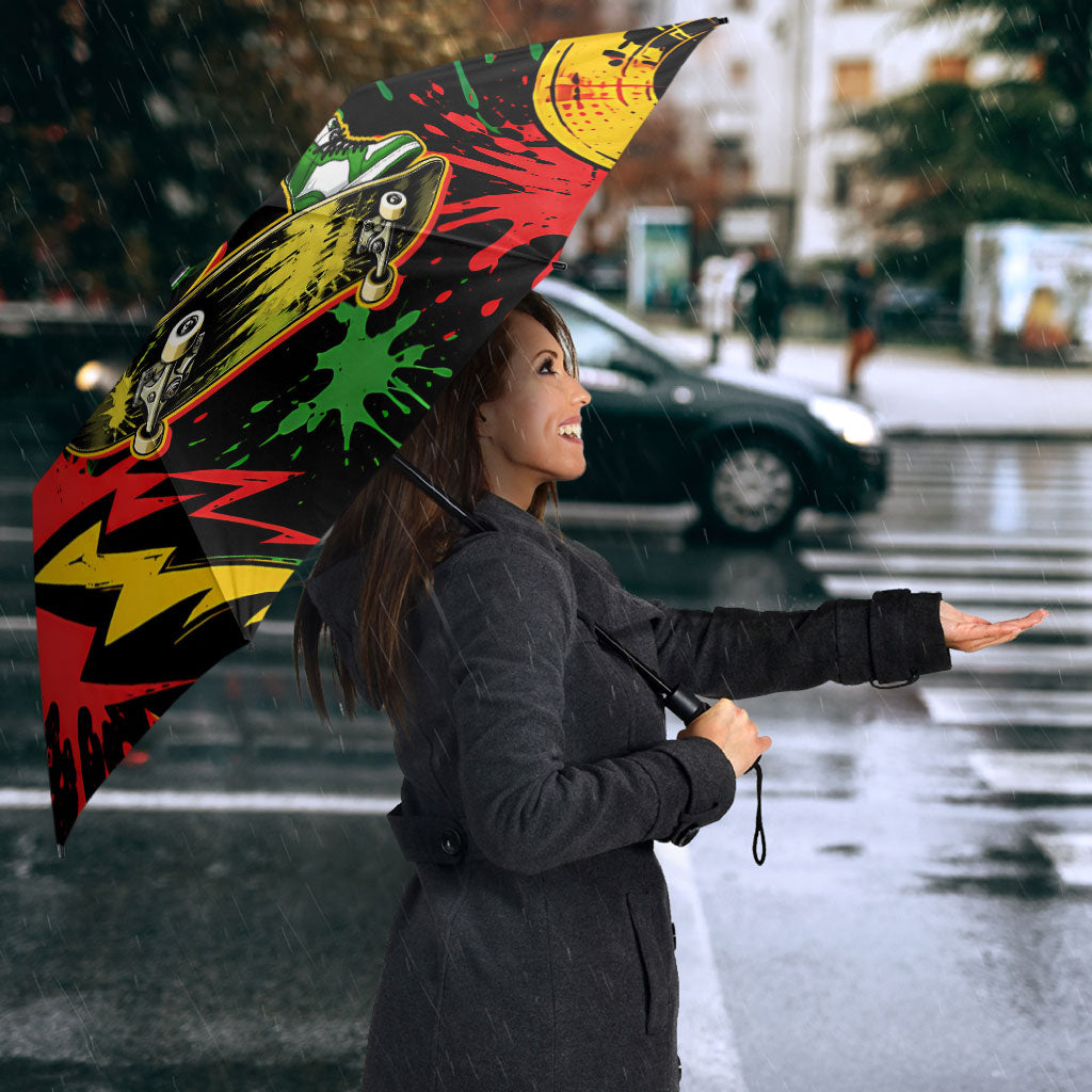 Skateboarder Spray Painter Umbrella Rasta Colors Graffiti Streetwear Pop Art Graphic
