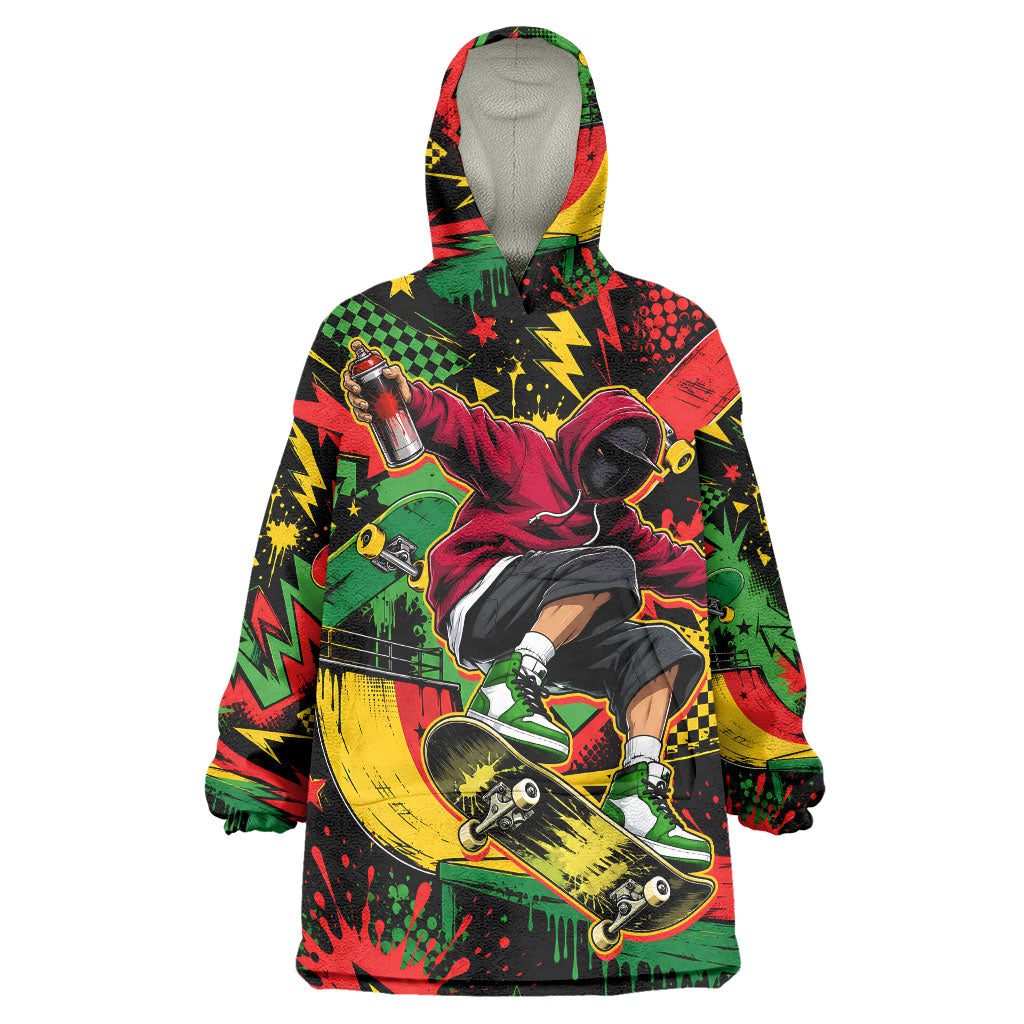 Skateboarder Spray Painter Wearable Blanket Hoodie Rasta Colors Graffiti Streetwear Pop Art Graphic