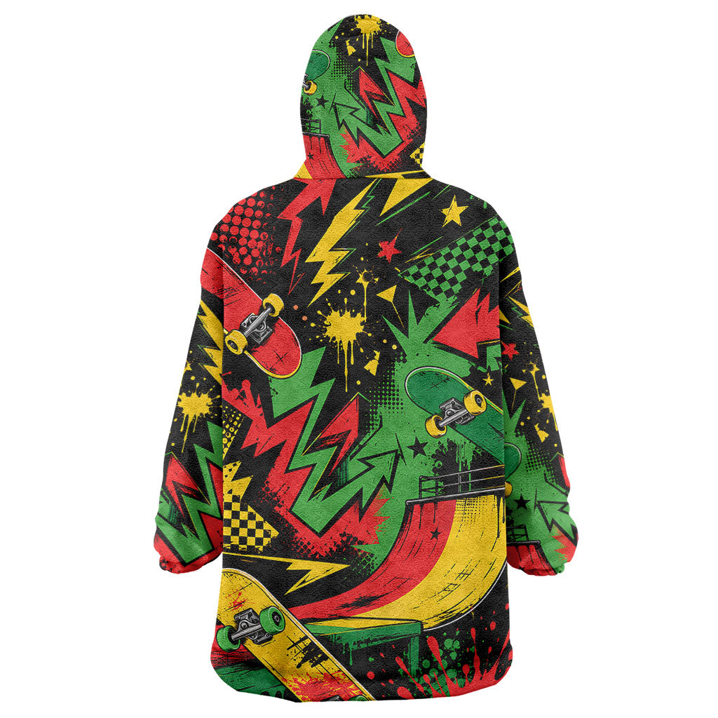 Skateboarder Spray Painter Wearable Blanket Hoodie Rasta Colors Graffiti Streetwear Pop Art Graphic