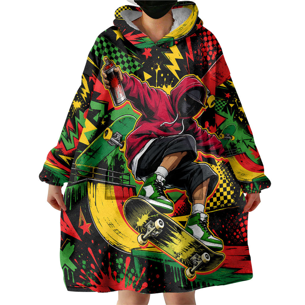 Skateboarder Spray Painter Wearable Blanket Hoodie Rasta Colors Graffiti Streetwear Pop Art Graphic