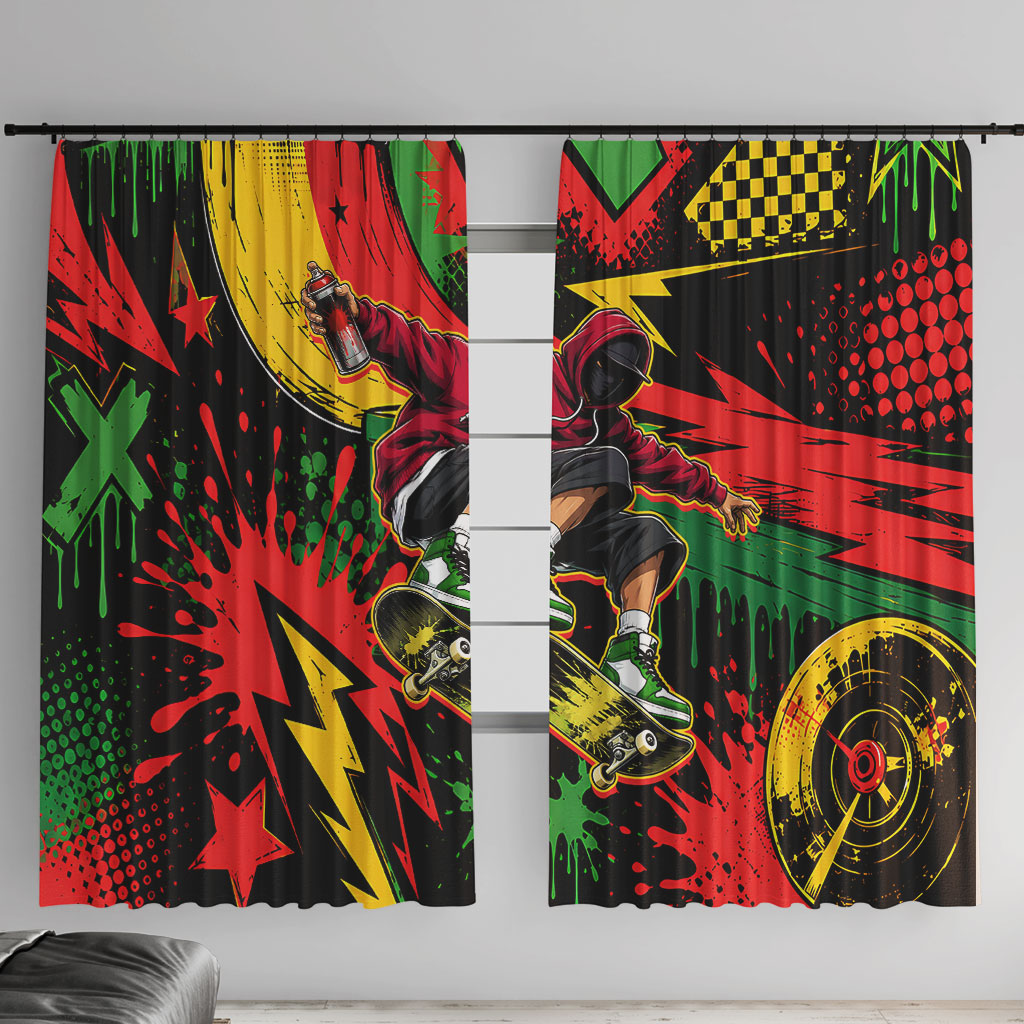 Skateboarder Spray Painter Window Curtain Rasta Colors Graffiti Streetwear Pop Art Graphic