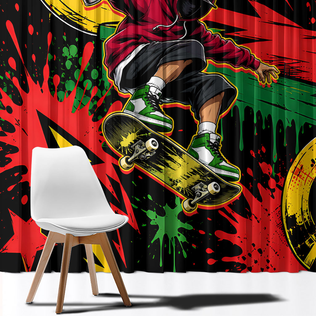 Skateboarder Spray Painter Window Curtain Rasta Colors Graffiti Streetwear Pop Art Graphic