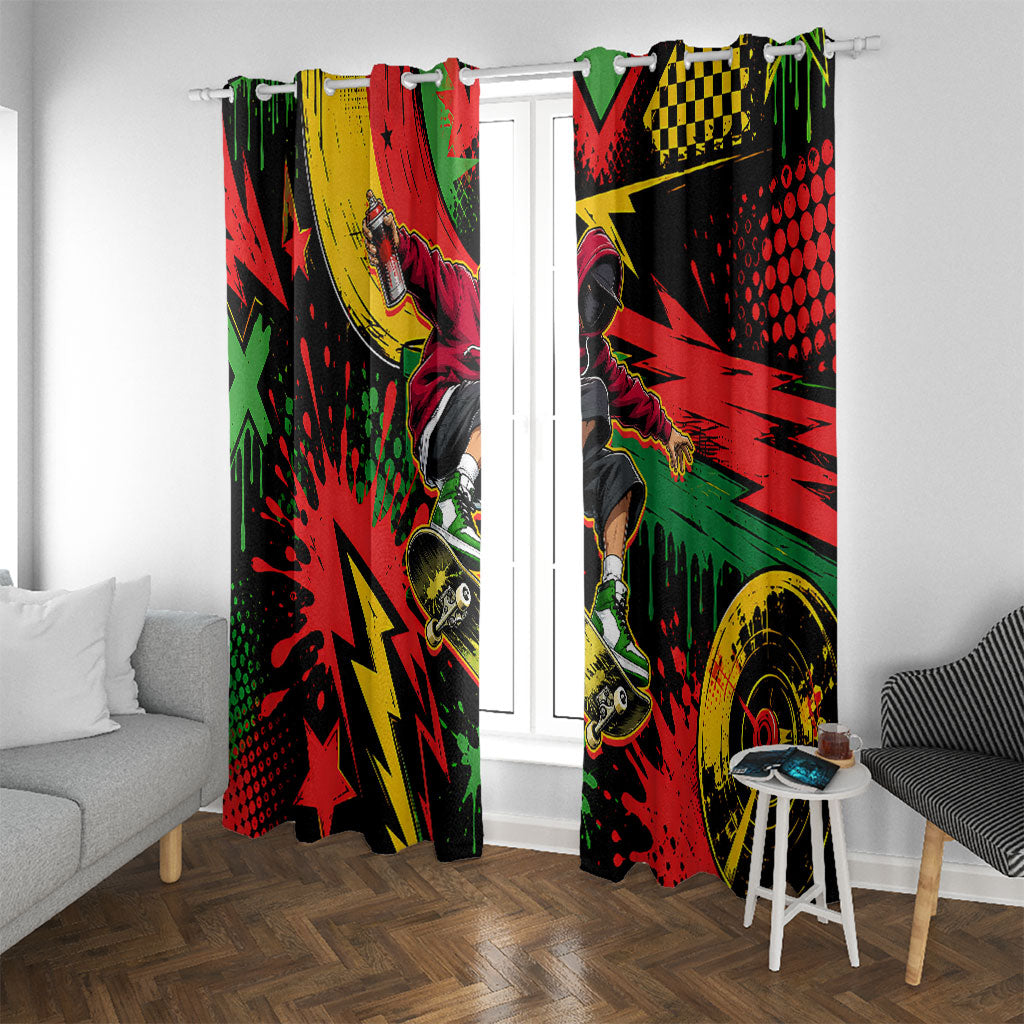 Skateboarder Spray Painter Window Curtain Rasta Colors Graffiti Streetwear Pop Art Graphic