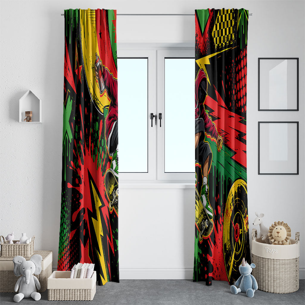 Skateboarder Spray Painter Window Curtain Rasta Colors Graffiti Streetwear Pop Art Graphic