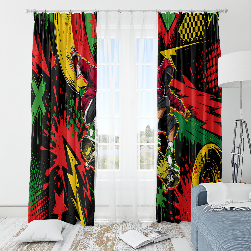 Skateboarder Spray Painter Window Curtain Rasta Colors Graffiti Streetwear Pop Art Graphic