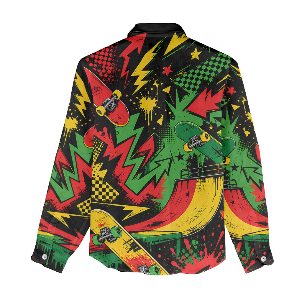 Skateboarder Spray Painter Women Casual Shirt Rasta Colors Graffiti Streetwear Pop Art Graphic