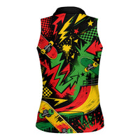 Skateboarder Spray Painter Women Sleeveless Polo Shirt Rasta Colors Graffiti Streetwear Pop Art Graphic