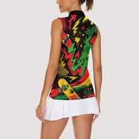 Skateboarder Spray Painter Women Sleeveless Polo Shirt Rasta Colors Graffiti Streetwear Pop Art Graphic