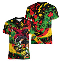 Skateboarder Spray Painter Women V-Neck T-Shirt Rasta Colors Graffiti Streetwear Pop Art Graphic