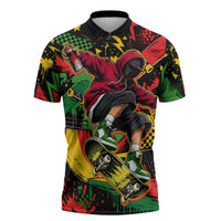 Skateboarder Spray Painter Zipper Polo Shirt Rasta Colors Graffiti Streetwear Pop Art Graphic