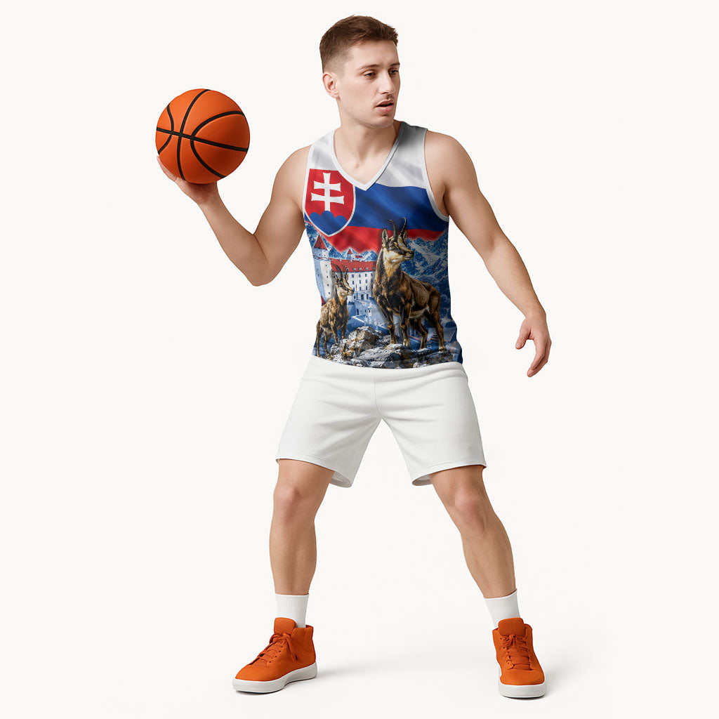 Slovakia Where Eagles Fly Basketball Jersey Bratislava Castle Chamois Eagle Patriotism