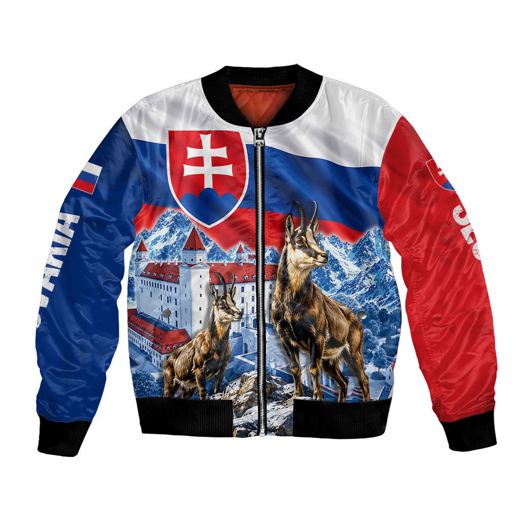 Slovakia Where Eagles Fly Bomber Jacket Bratislava Castle Chamois Eagle Patriotism