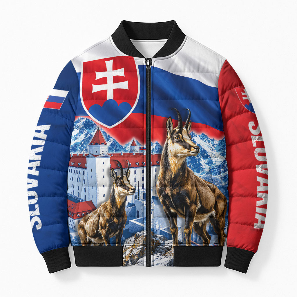 Slovakia Where Eagles Fly Bomber Puffer Jacket Bratislava Castle Chamois Eagle Patriotism