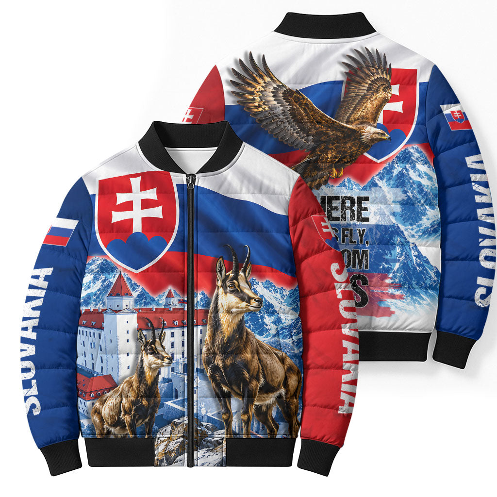 Slovakia Where Eagles Fly Bomber Puffer Jacket Bratislava Castle Chamois Eagle Patriotism