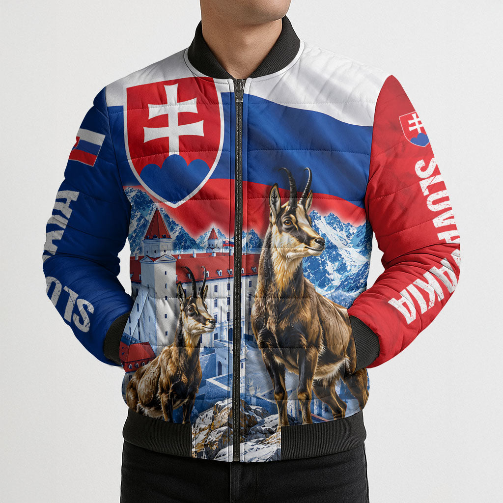 Slovakia Where Eagles Fly Bomber Puffer Jacket Bratislava Castle Chamois Eagle Patriotism