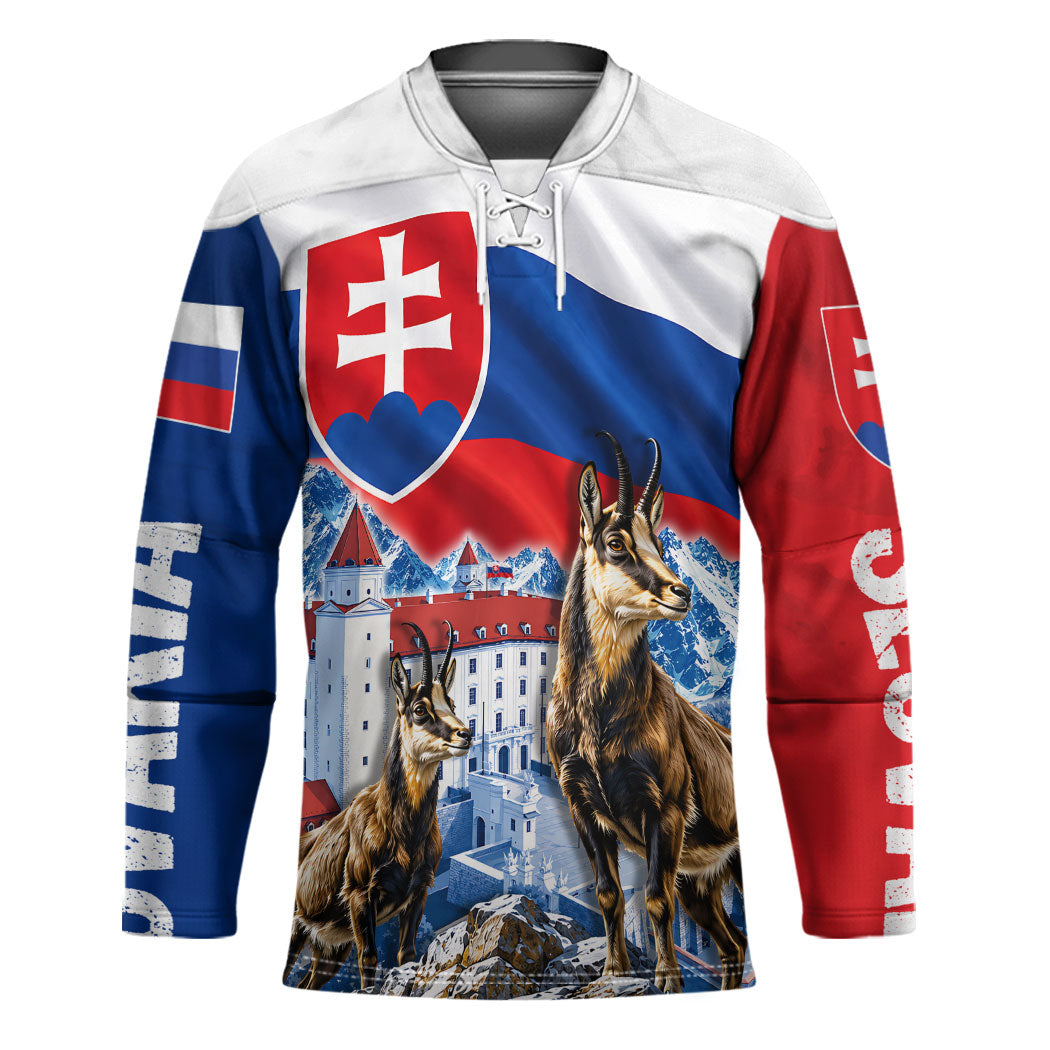 Slovakia Where Eagles Fly Hockey Jersey Bratislava Castle Chamois Eagle Patriotism