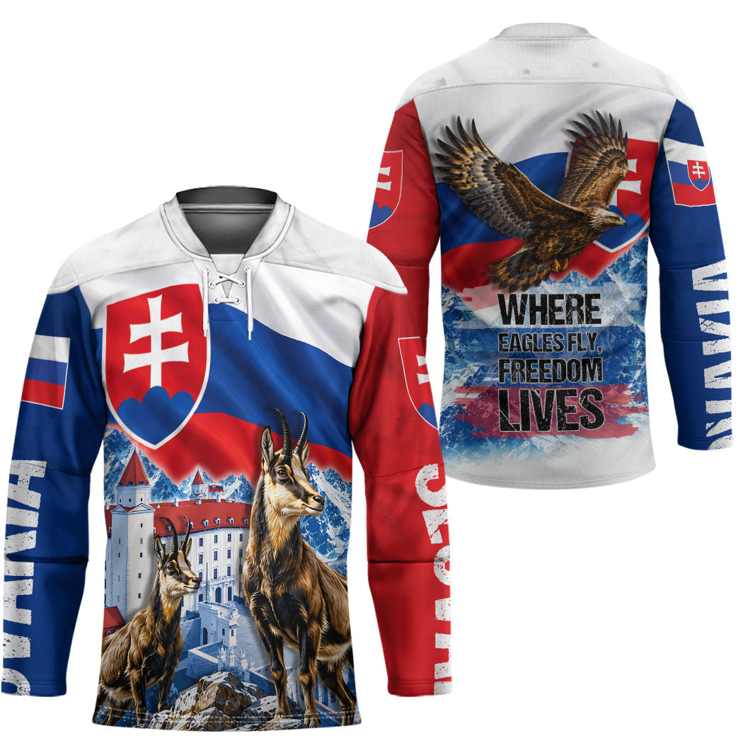 Slovakia Where Eagles Fly Hockey Jersey Bratislava Castle Chamois Eagle Patriotism