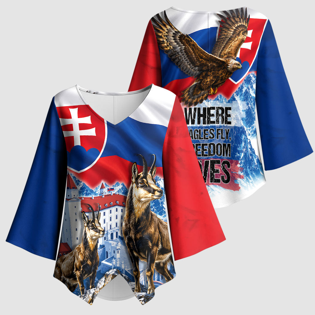 Slovakia Where Eagles Fly Kimono Sleeve Blouse Bratislava Castle Chamois Eagle Patriotism