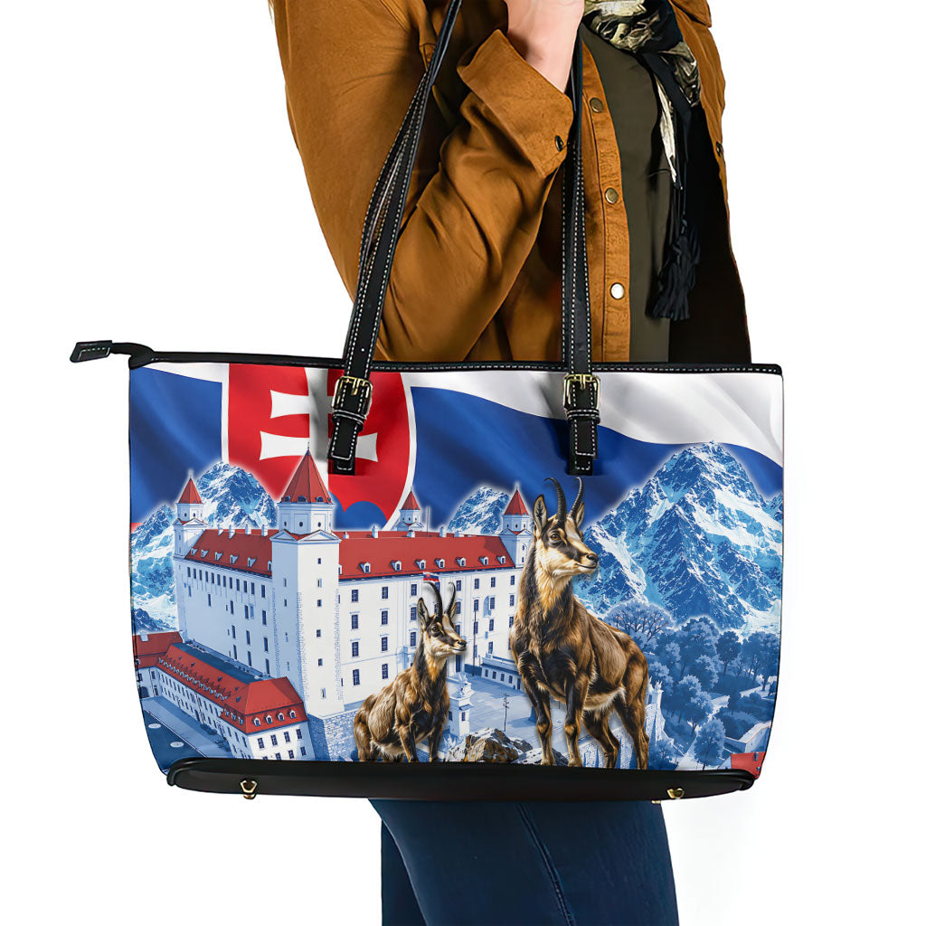 Slovakia Where Eagles Fly Leather Tote Bag Bratislava Castle Chamois Eagle Patriotism