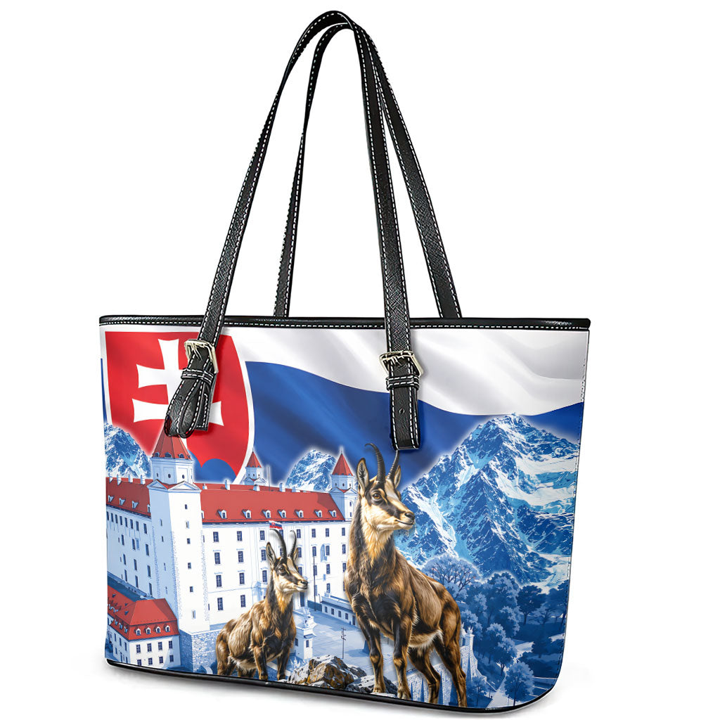Slovakia Where Eagles Fly Leather Tote Bag Bratislava Castle Chamois Eagle Patriotism