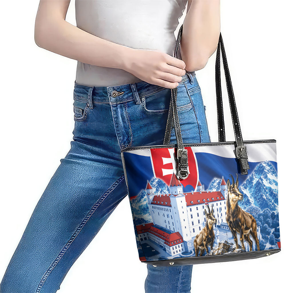 Slovakia Where Eagles Fly Leather Tote Bag Bratislava Castle Chamois Eagle Patriotism