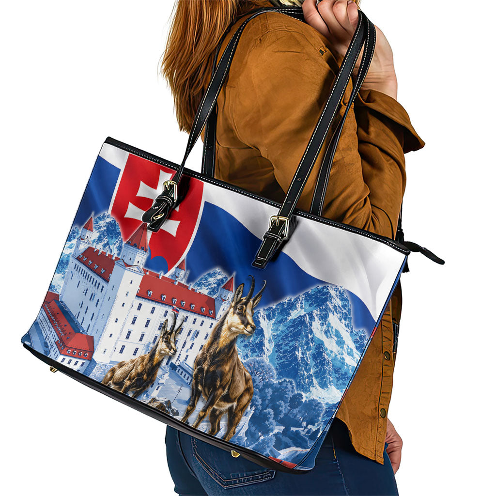 Slovakia Where Eagles Fly Leather Tote Bag Bratislava Castle Chamois Eagle Patriotism