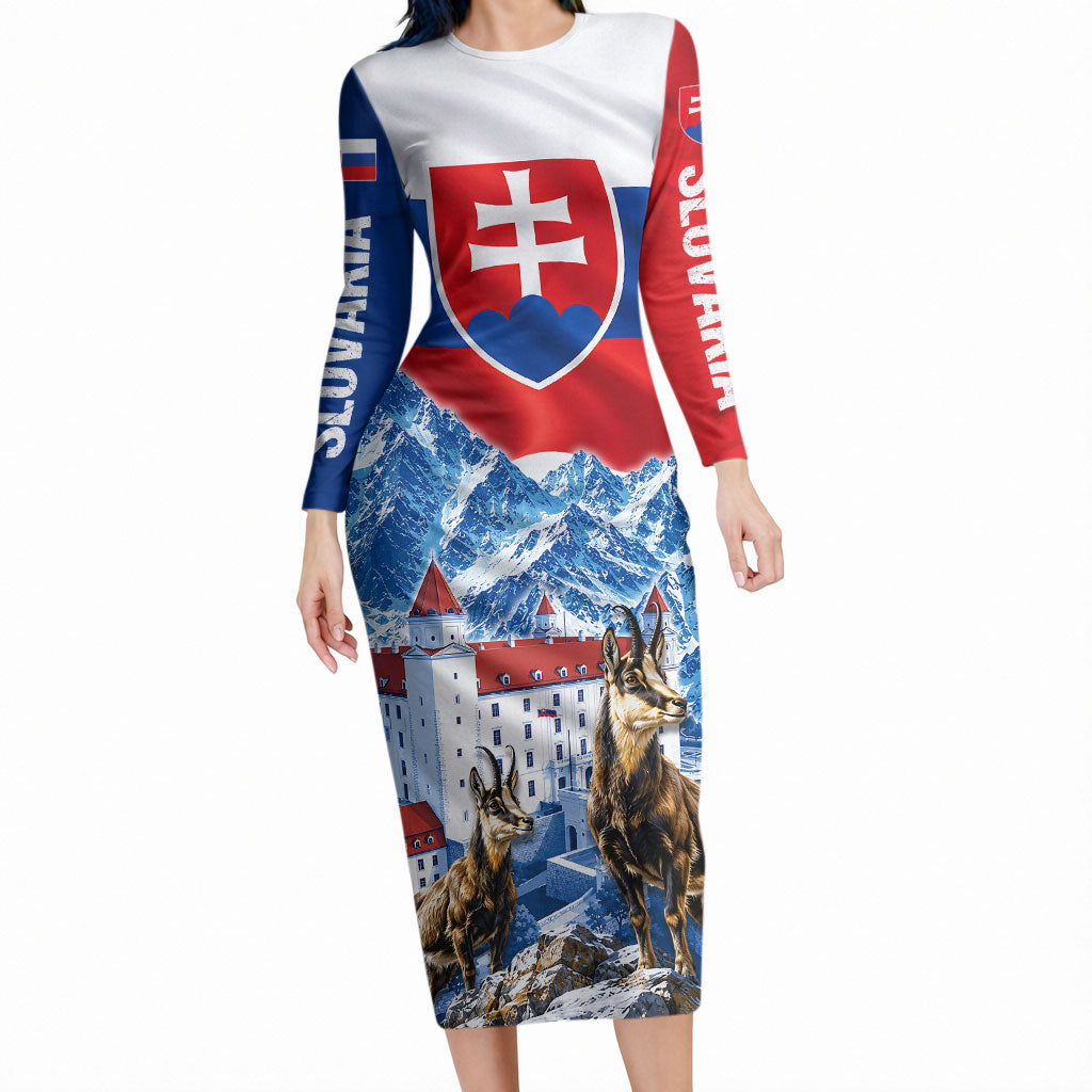 Slovakia Where Eagles Fly Long Sleeve Bodycon Dress Bratislava Castle Chamois Eagle Patriotism