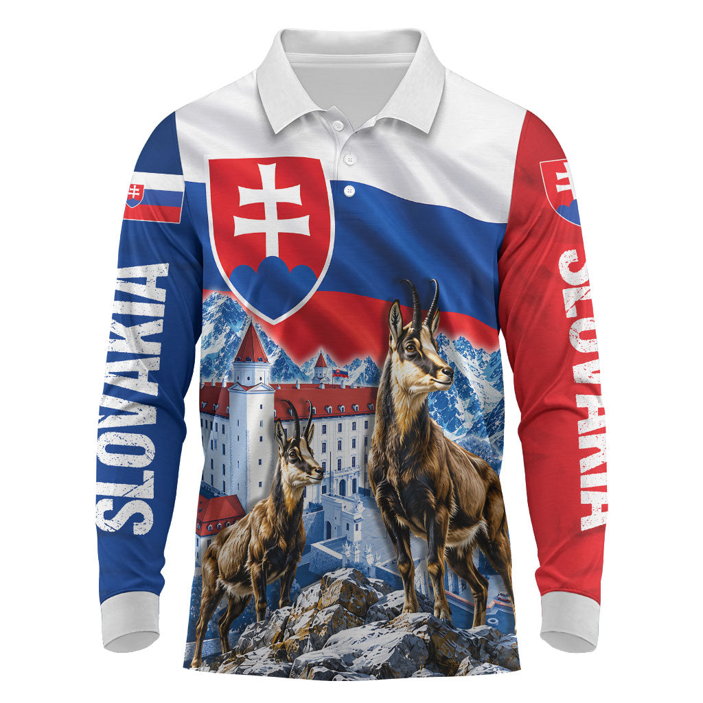 Slovakia Where Eagles Fly Long Sleeve Polo Shirt Bratislava Castle Chamois Eagle Patriotism