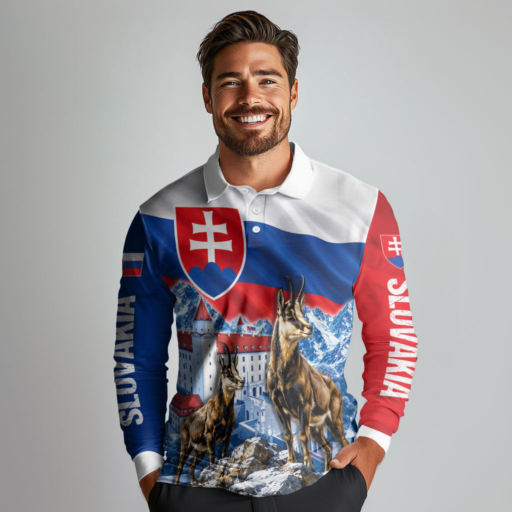Slovakia Where Eagles Fly Long Sleeve Polo Shirt Bratislava Castle Chamois Eagle Patriotism
