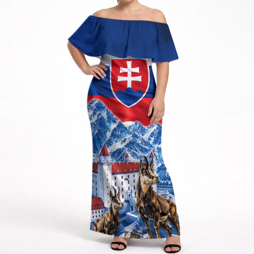 Slovakia Where Eagles Fly Off Shoulder Maxi Dress Bratislava Castle Chamois Eagle Patriotism