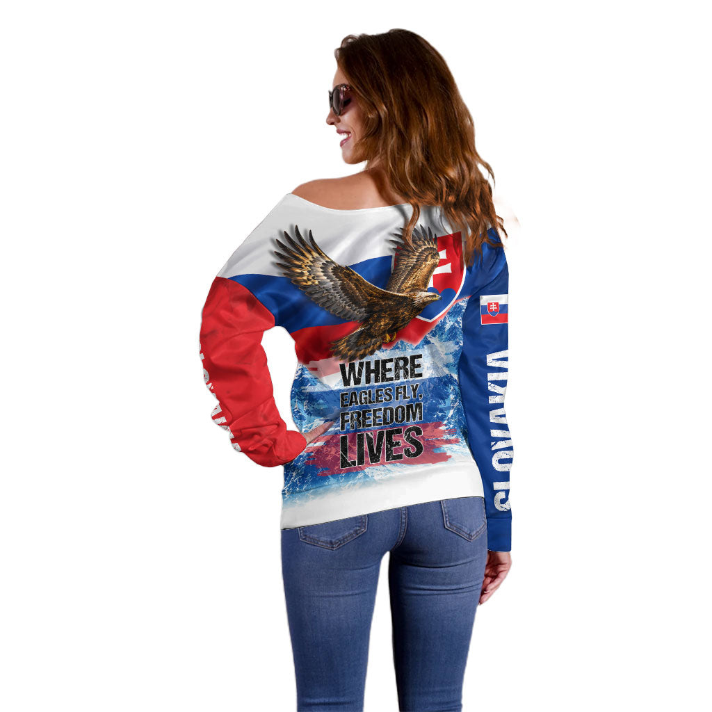 Slovakia Where Eagles Fly Off Shoulder Sweater Bratislava Castle Chamois Eagle Patriotism