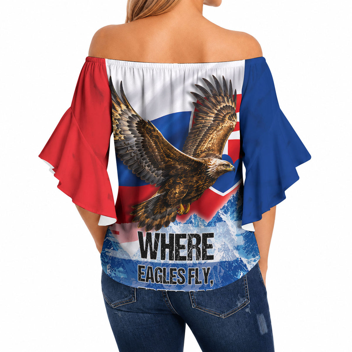 Slovakia Where Eagles Fly Off Shoulder Wrap Waist Top Bratislava Castle Chamois Eagle Patriotism