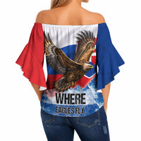 Slovakia Where Eagles Fly Off Shoulder Wrap Waist Top Bratislava Castle Chamois Eagle Patriotism