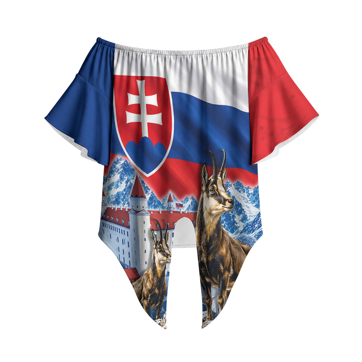 Slovakia Where Eagles Fly Off Shoulder Wrap Waist Top Bratislava Castle Chamois Eagle Patriotism