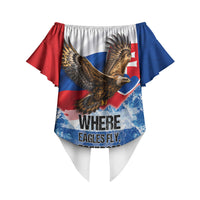 Slovakia Where Eagles Fly Off Shoulder Wrap Waist Top Bratislava Castle Chamois Eagle Patriotism