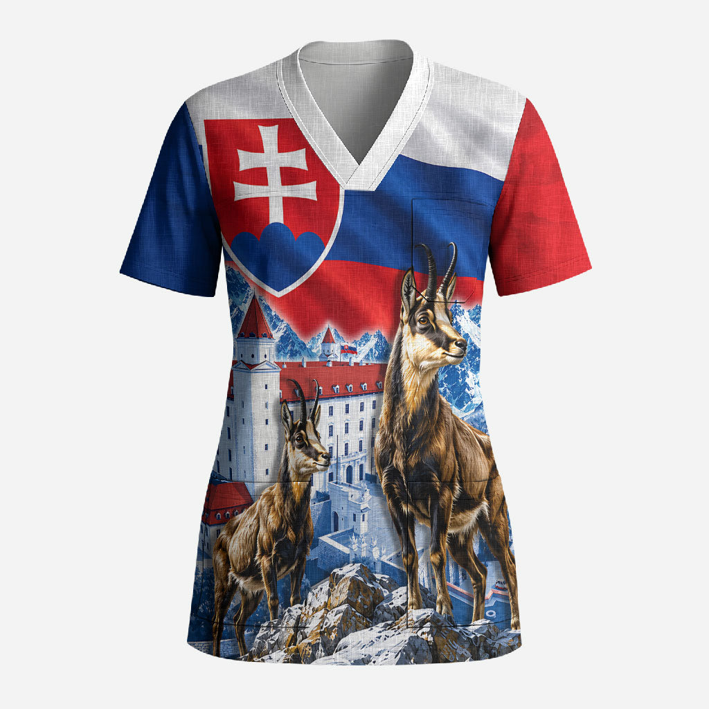 Slovakia Where Eagles Fly Scrub Top Bratislava Castle Chamois Eagle Patriotism