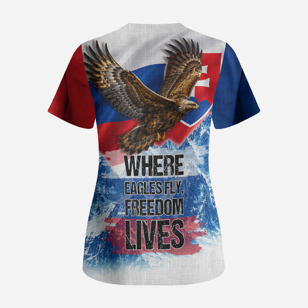 Slovakia Where Eagles Fly Scrub Top Bratislava Castle Chamois Eagle Patriotism