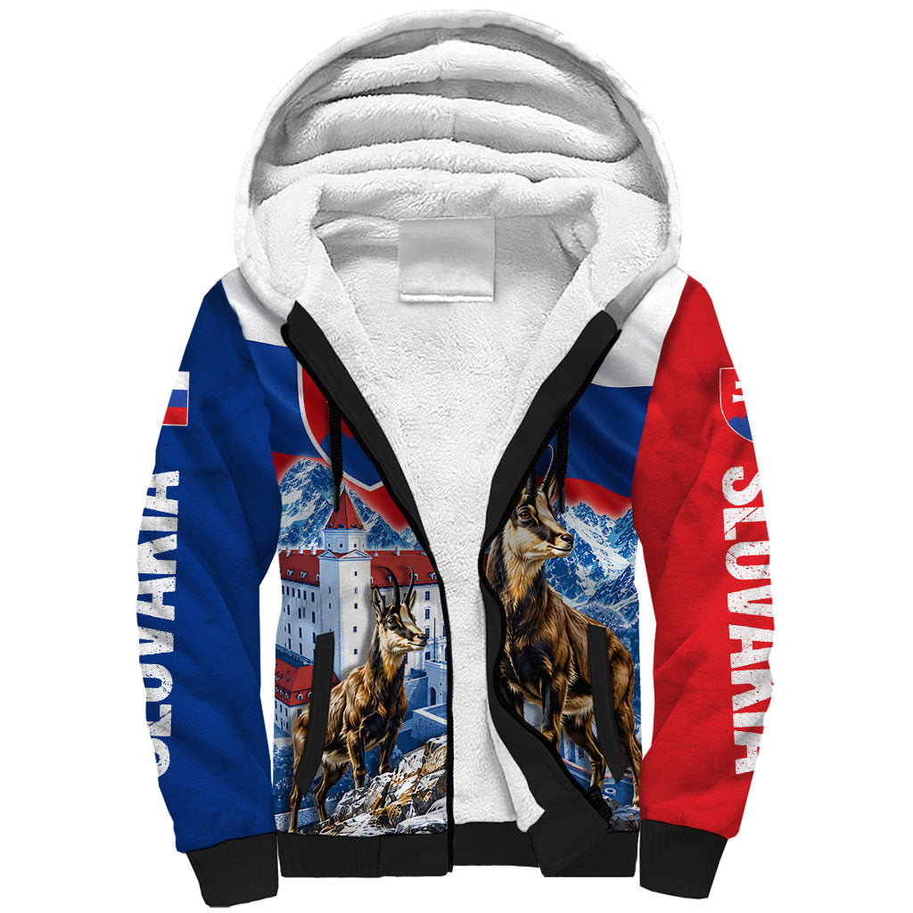Slovakia Where Eagles Fly Sherpa Hoodie Bratislava Castle Chamois Eagle Patriotism
