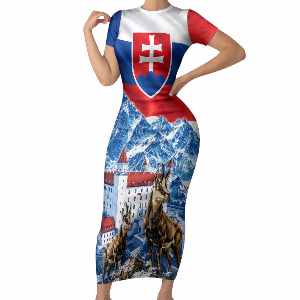 Slovakia Where Eagles Fly Short Sleeve Bodycon Dress Bratislava Castle Chamois Eagle Patriotism