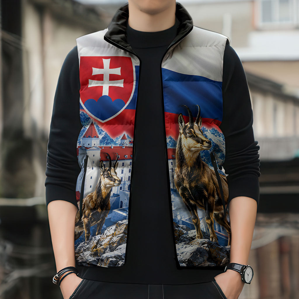 Slovakia Where Eagles Fly Sleeveless Puffer Jacket Bratislava Castle Chamois Eagle Patriotism